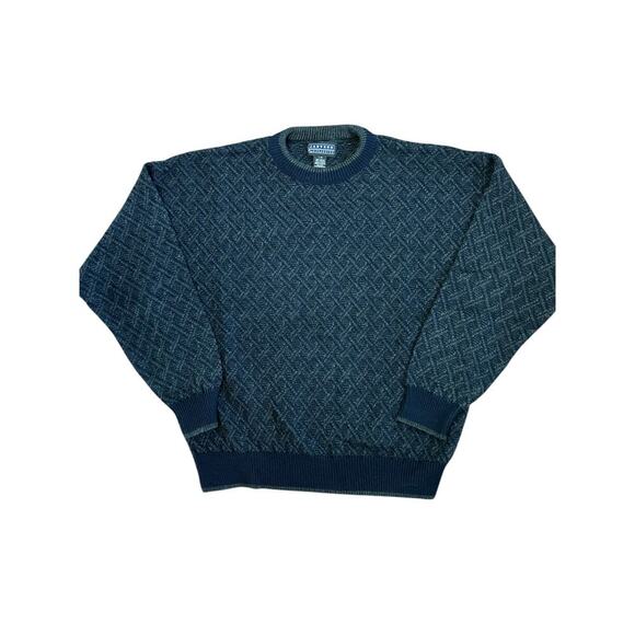 VTG 90s Y2K Jantzen Classics Gray Black Grandpa Sweater Diamond Size Large - Picture 2 of 8